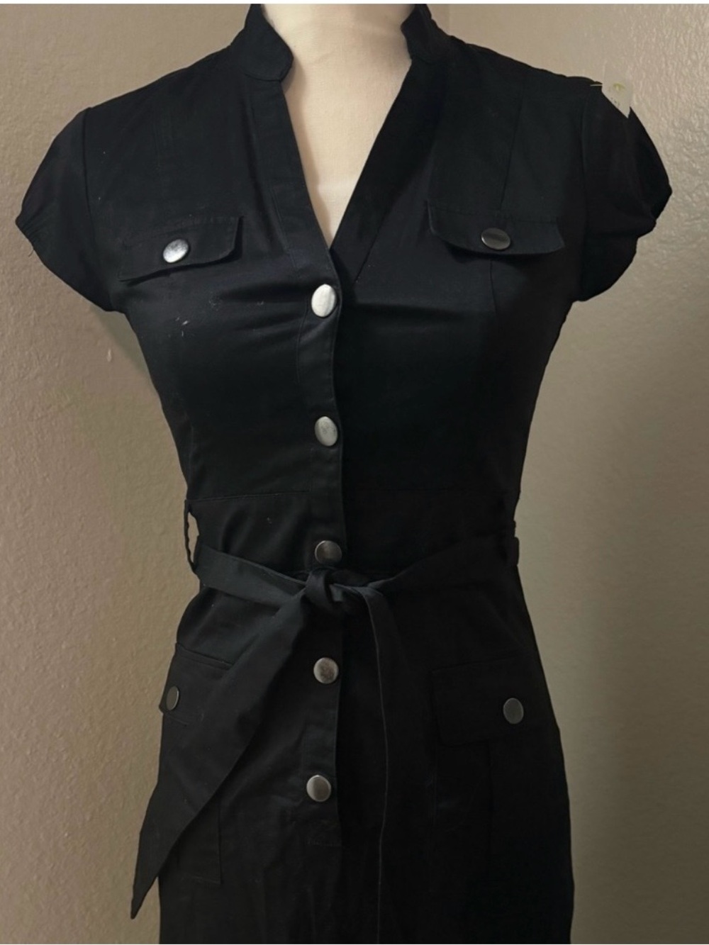 Casual Black Mini Shirt Dress with Belt